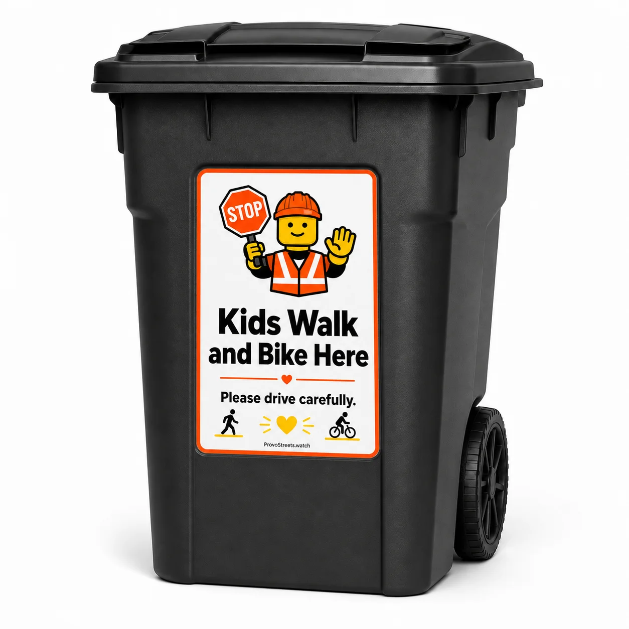 Bin Decal: Kids Walk and Bike Here (mock preview)